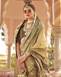 Collection of Light Green Paisley Print Patola Silk Saree in a gallery layout