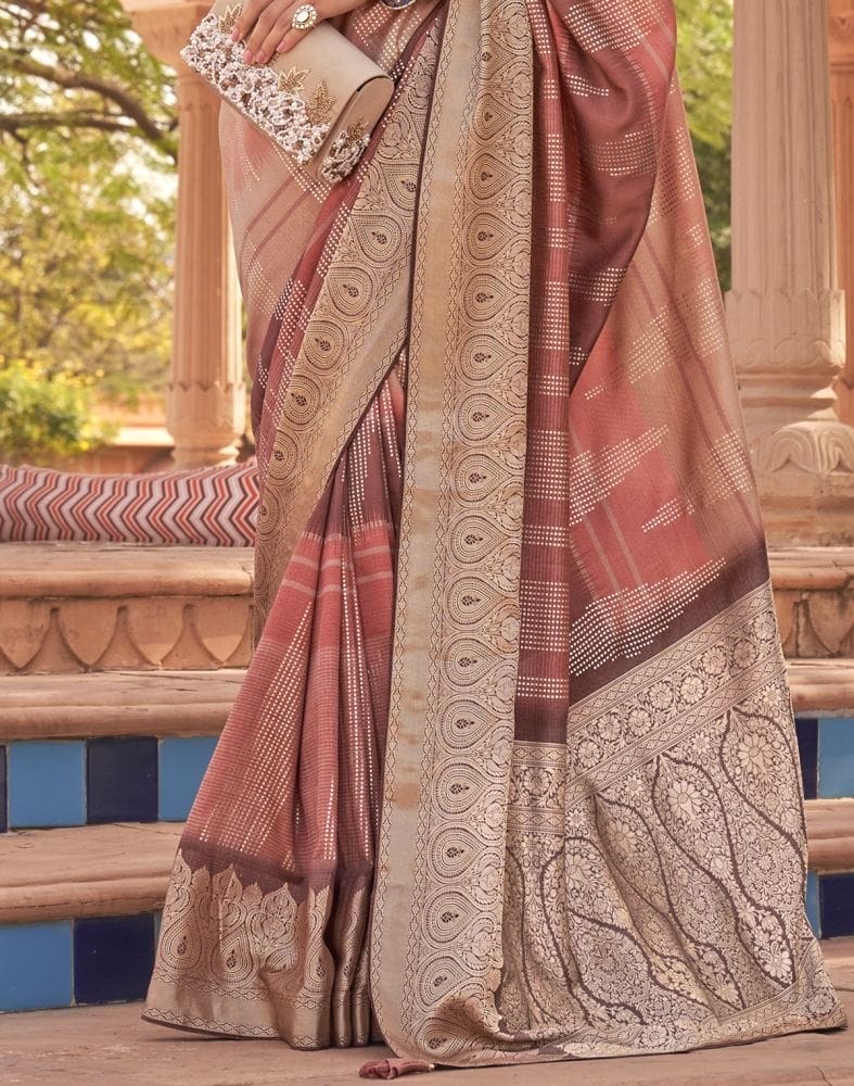 Collection of Peach Striped Print Soft Patola Silk Saree in a gallery layout