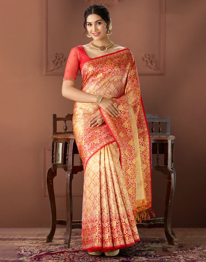 Elegant Gold Coloured Double shaded Pure Silk Saree