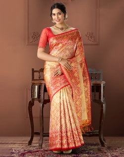 Collection of Elegant Gold Coloured Double shaded Pure Silk Saree in a gallery layout