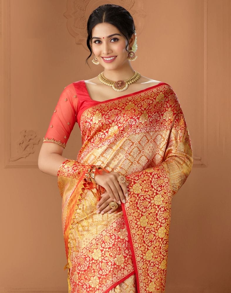 Elegant Gold Coloured Double shaded Pure Silk Saree