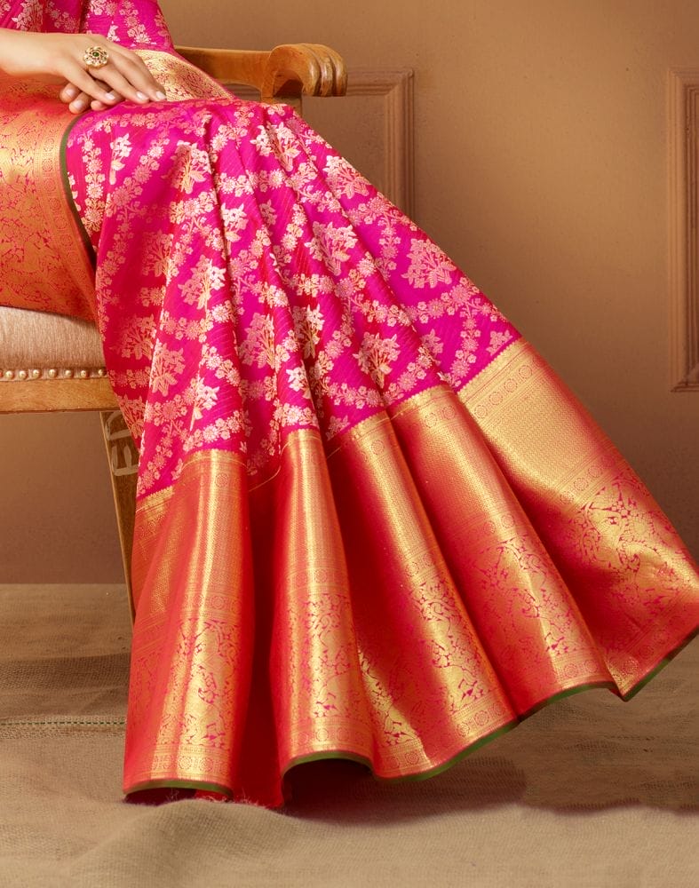 Designer elegant Magenta Floral Pure Silk Saree