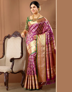 Collection of Pastel Purple Zari Pure Kanchi Pattu Saree in a gallery layout