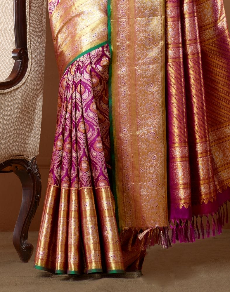 Collection of Pastel Purple Zari Pure Kanchi Pattu Saree in a gallery layout