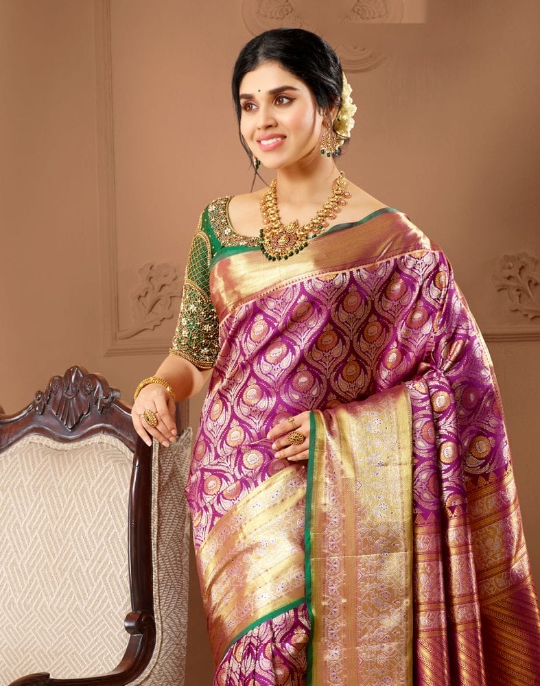 Collection of Pastel Purple Zari Pure Kanchi Pattu Saree in a gallery layout