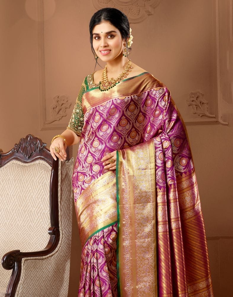 Collection of Pastel Purple Zari Pure Kanchi Pattu Saree in a gallery layout