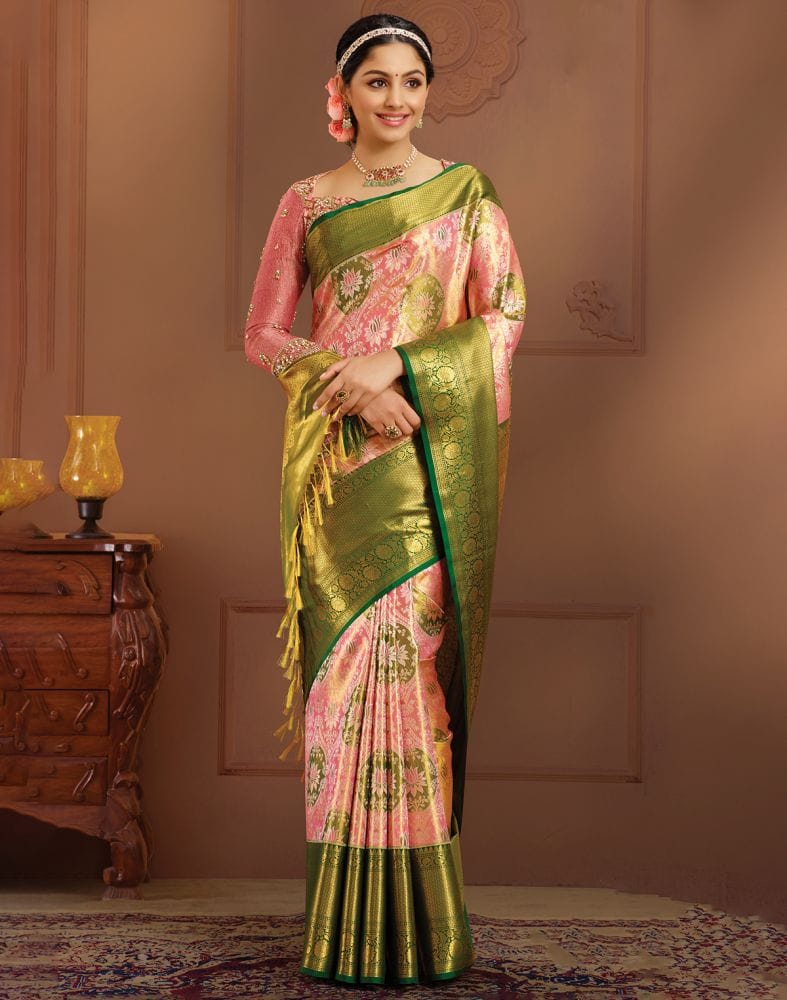 Beautiful Baby Pink double shaded Pure Kanchi Pattu Saree