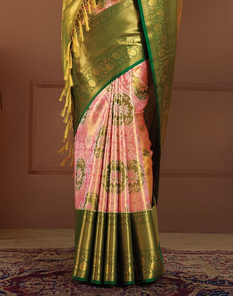 Collection of Beautiful Baby Pink double shaded Pure Kanchi Pattu Saree in a gallery layout