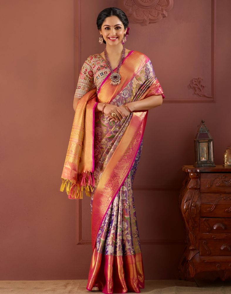 Purple Coloured double shaded Pure Silk Saree