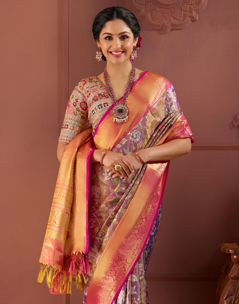 Purple Coloured double shaded Pure Silk Saree