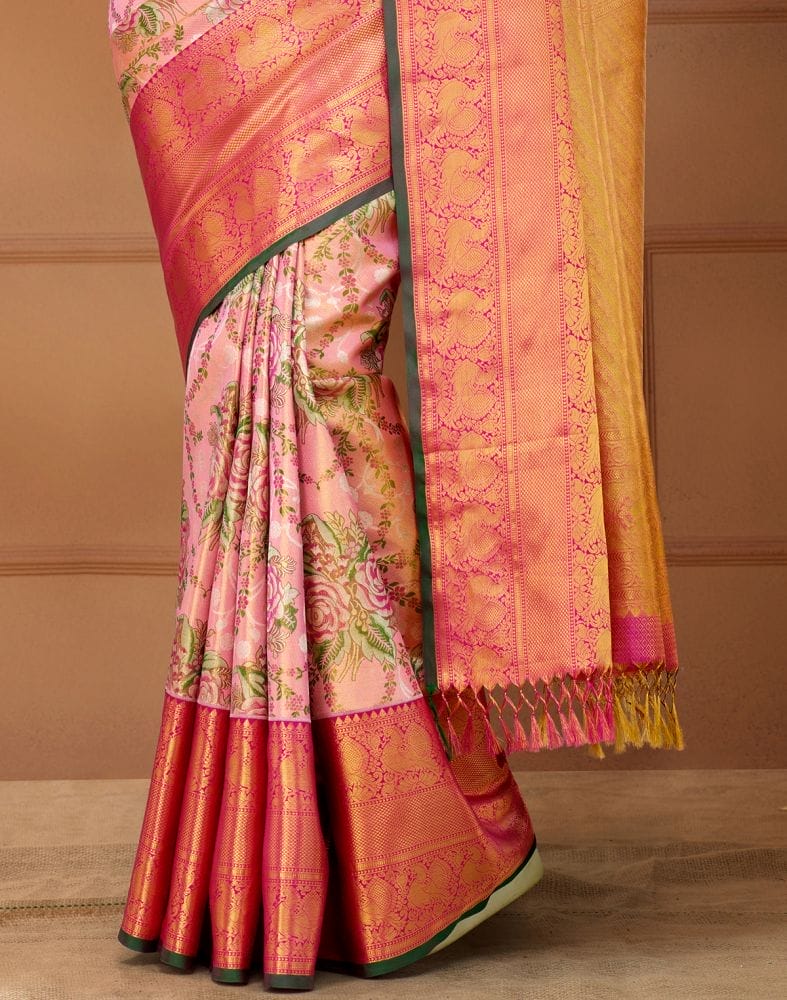 Pink and Green Double shaded Pure Silk Saree