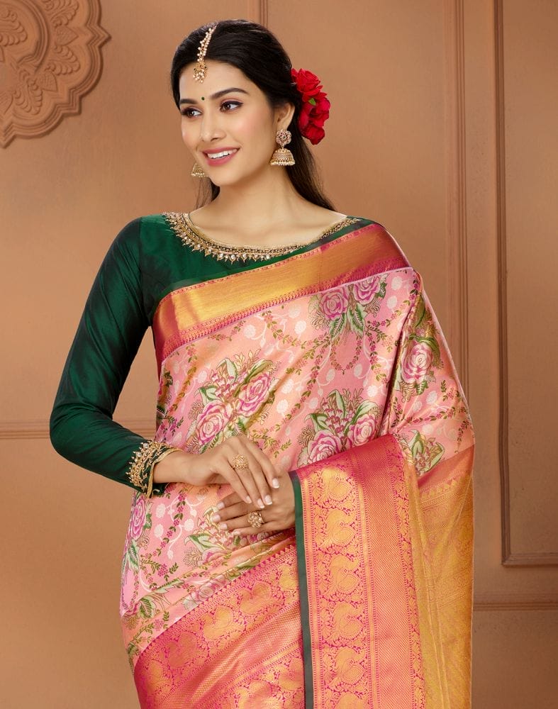 Collection of Pink and Green Double shaded Pure Silk Saree in a gallery layout