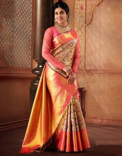 Collection of Graceful Gold and Pink Pure Silk double shaded Saree in a gallery layout