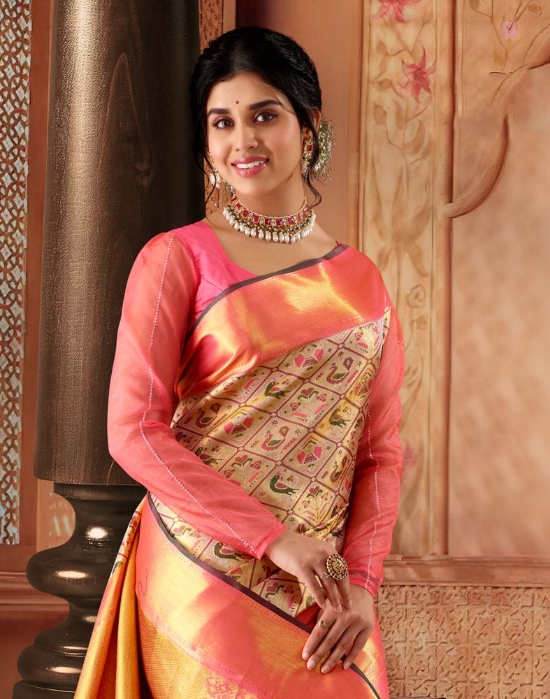 Collection of Graceful Gold and Pink Pure Silk double shaded Saree in a gallery layout