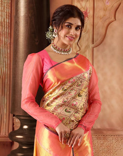 Collection of Graceful Gold and Pink Pure Silk double shaded Saree in a gallery layout