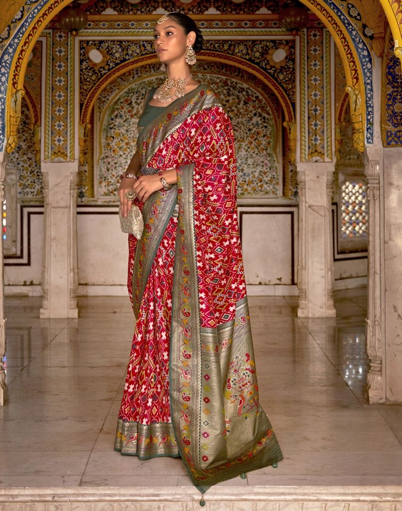 Red and Green Coloured Patola Silk Saree