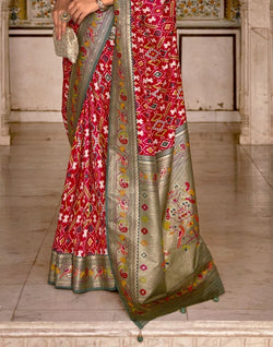 Collection of Red and Green Coloured Patola Silk Saree in a gallery layout