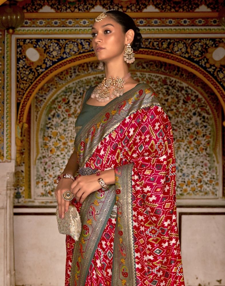 Collection of Red and Green Coloured Patola Silk Saree in a gallery layout