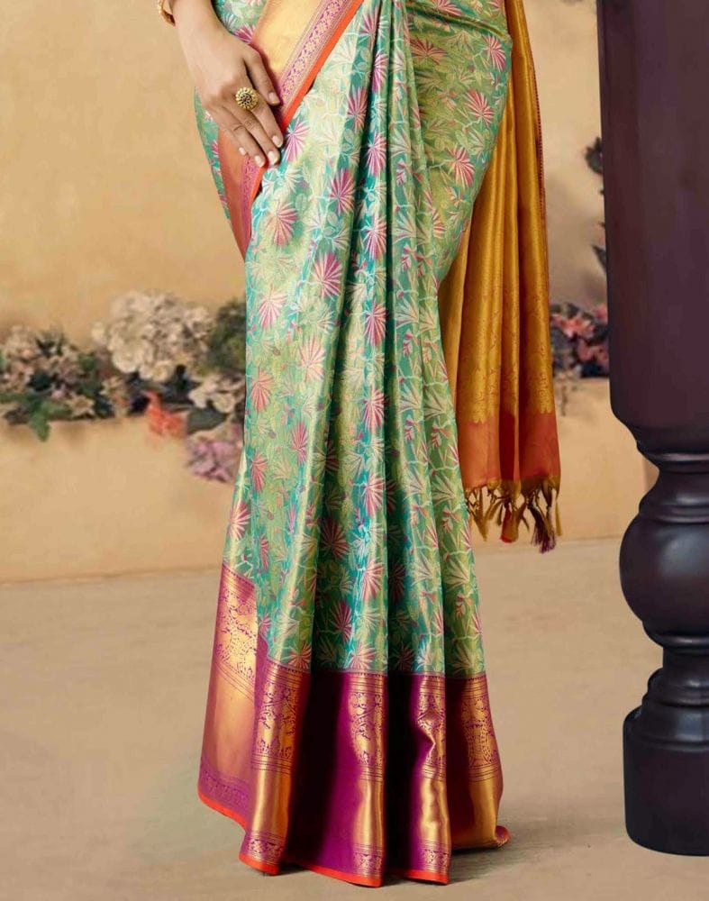 Elegant Unique Floral Design Pure Kanchi Tissue Saree