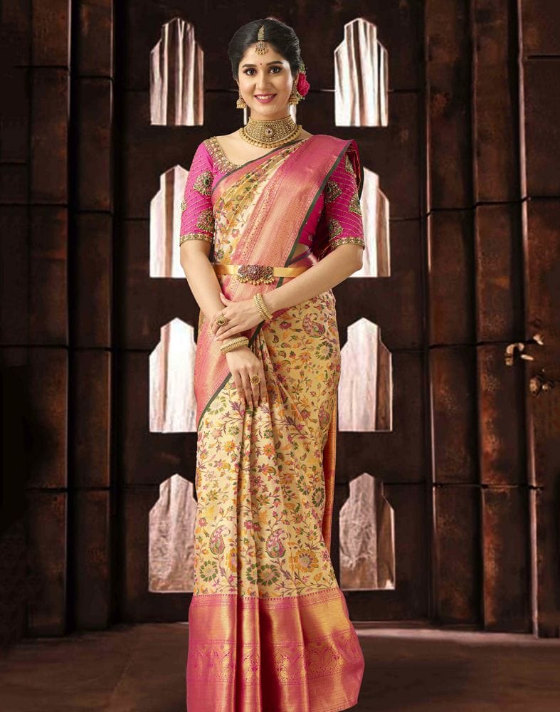 Collection of Luxurious Floral Weave Pure Kanchi Tissue Saree in a gallery layout