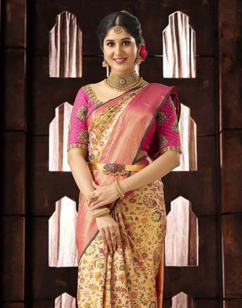 Collection of Luxurious Floral Weave Pure Kanchi Tissue Saree in a gallery layout