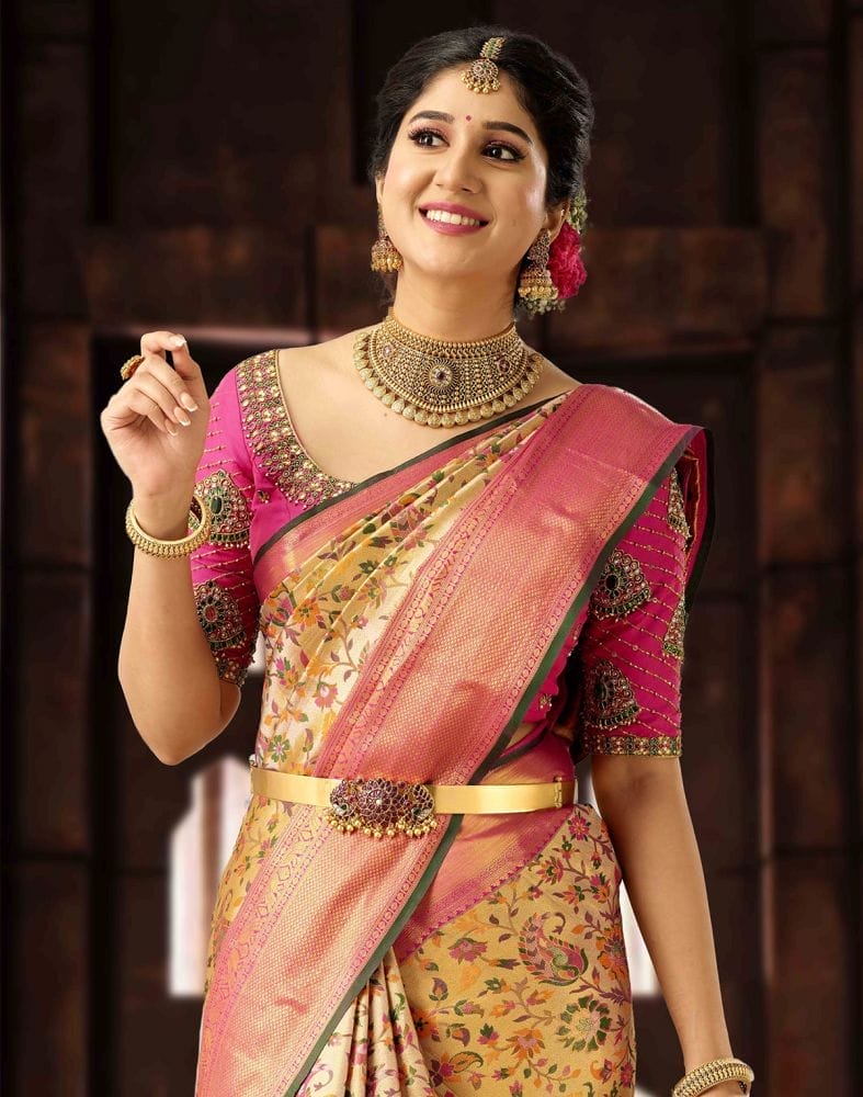 Collection of Luxurious Floral Weave Pure Kanchi Tissue Saree in a gallery layout