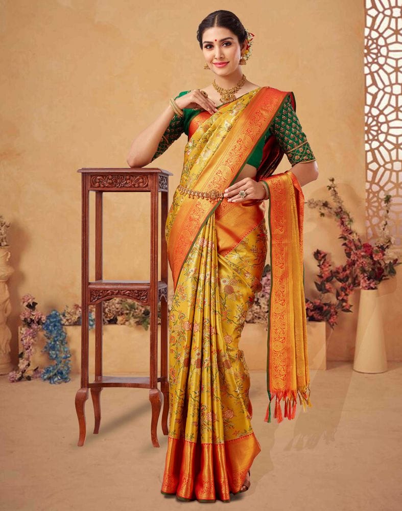 Collection of Luxurious Botanical Design Weave Pure Kanchi Tissue Saree in a gallery layout