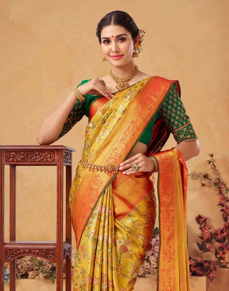 Collection of Luxurious Botanical Design Weave Pure Kanchi Tissue Saree in a gallery layout