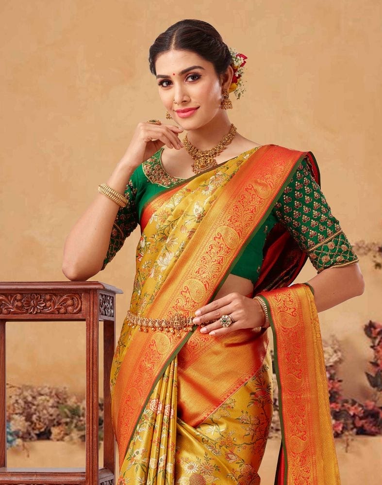 Luxurious Botanical Design Weave Pure Kanchi Tissue Saree