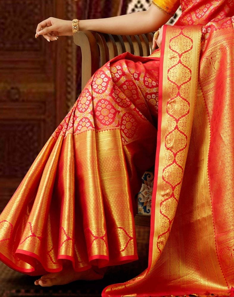 Collection of Elegant Red Pure Kanchi Pattu Saree in a gallery layout