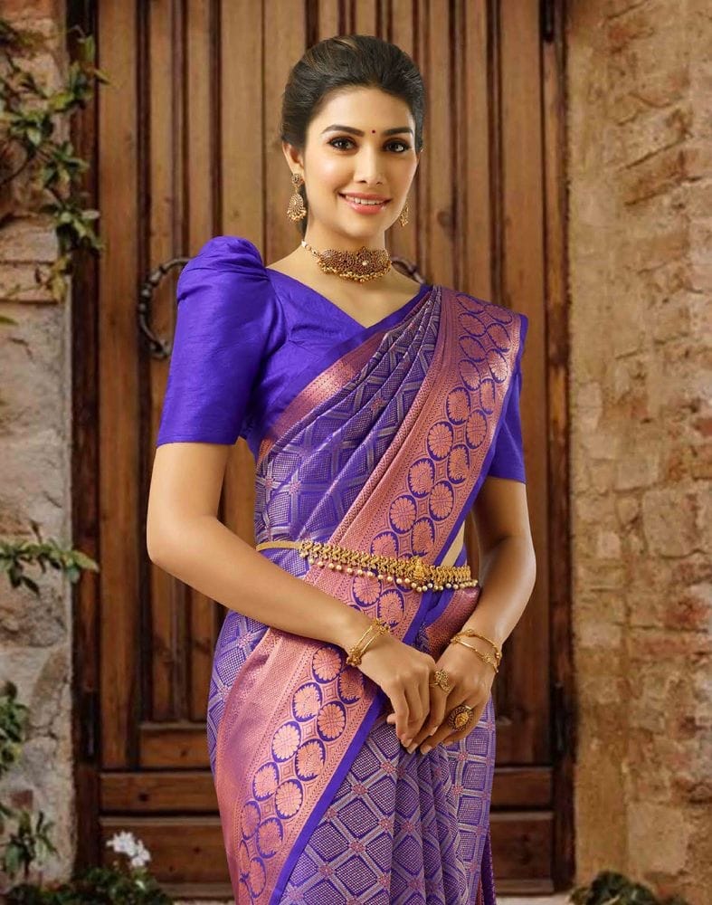 Collection of Exclusive Royal Blue Pure Kanchi Pattu Saree in a gallery layout