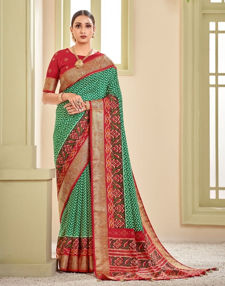 Collection of Green Chevron Pattern Patola Saree in a gallery layout