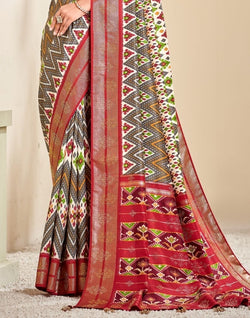 Collection of Light Grey Ikat Print Patola Fabric Saree in a gallery layout