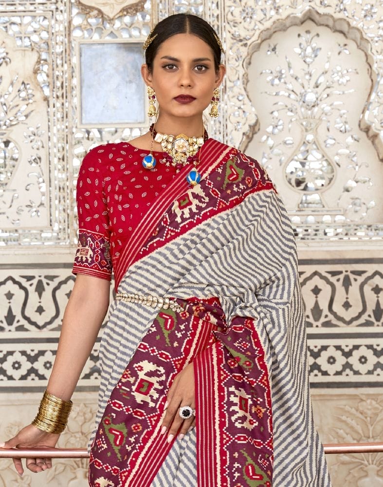 Collection of Grey and Red Weaving Patola Saree in a gallery layout