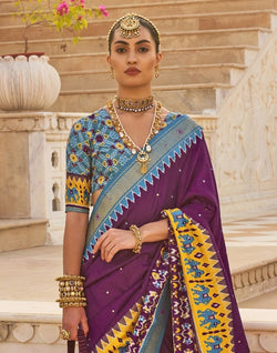 Collection of Ideal Purple Patola Mirror work Saree in a gallery layout