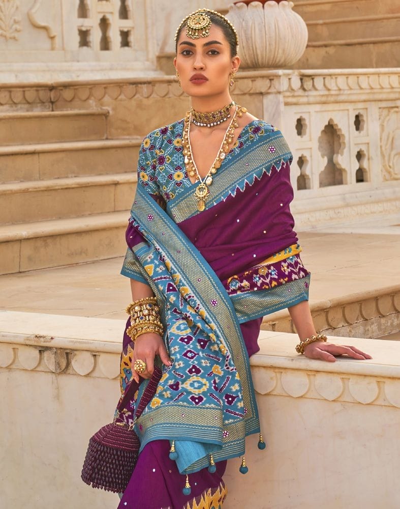 Collection of Ideal Purple Patola Mirror work Saree in a gallery layout