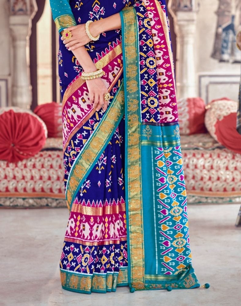 Royal Blue Ikat Print Patola Saree