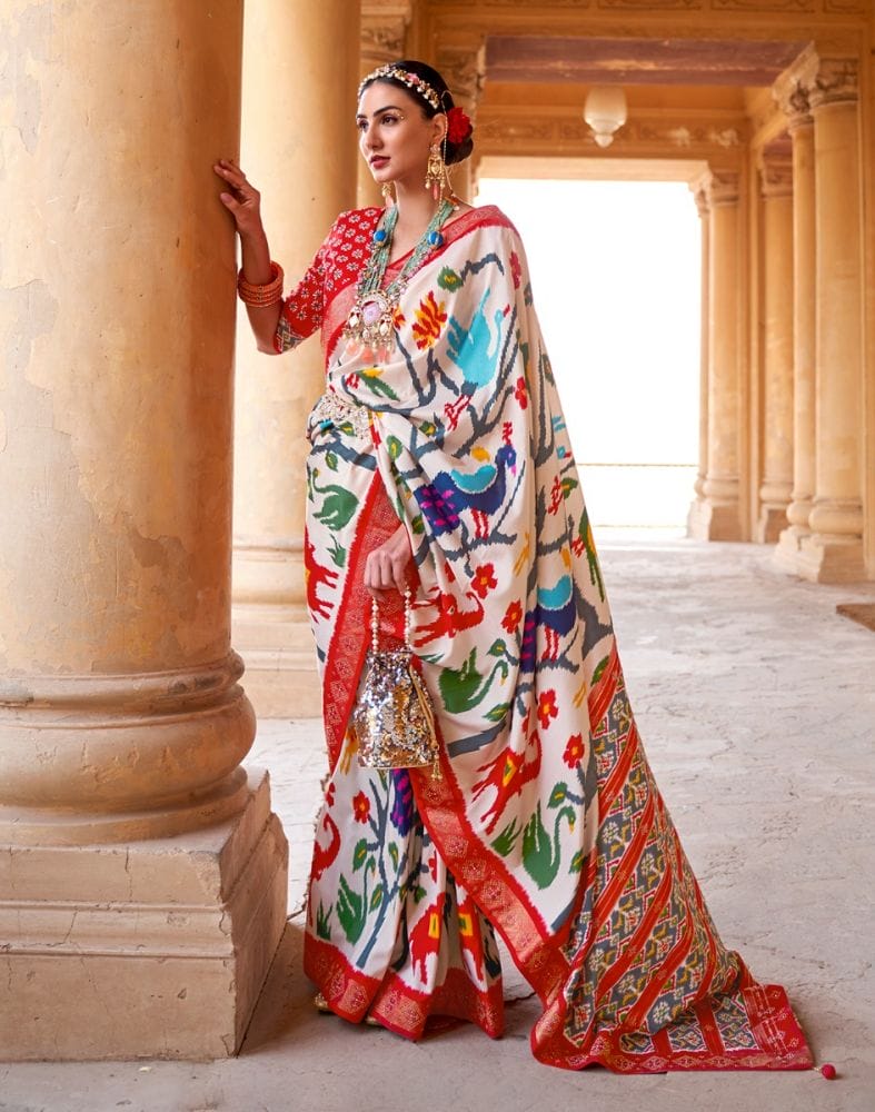 Off White Novelty Pattern Patola Saree