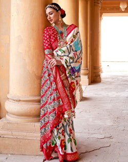 Collection of Off White Novelty Pattern Patola Saree in a gallery layout