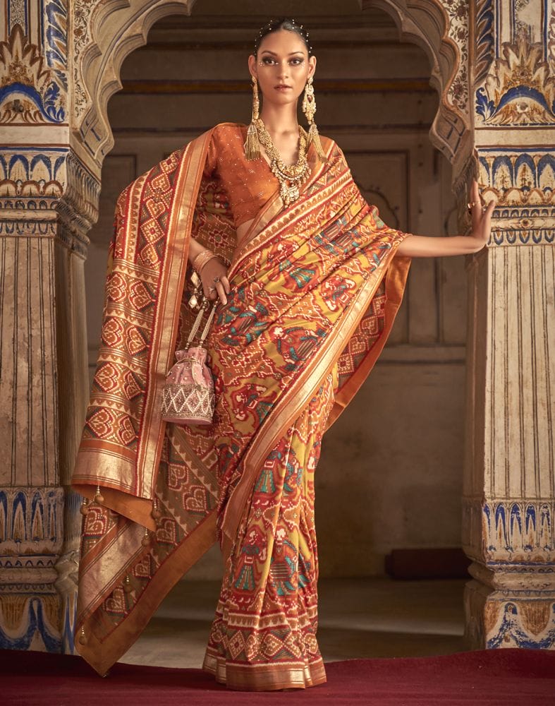 Orange Ikat Weaving Patola Saree