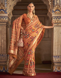 Collection of Orange Ikat Weaving Patola Saree in a gallery layout