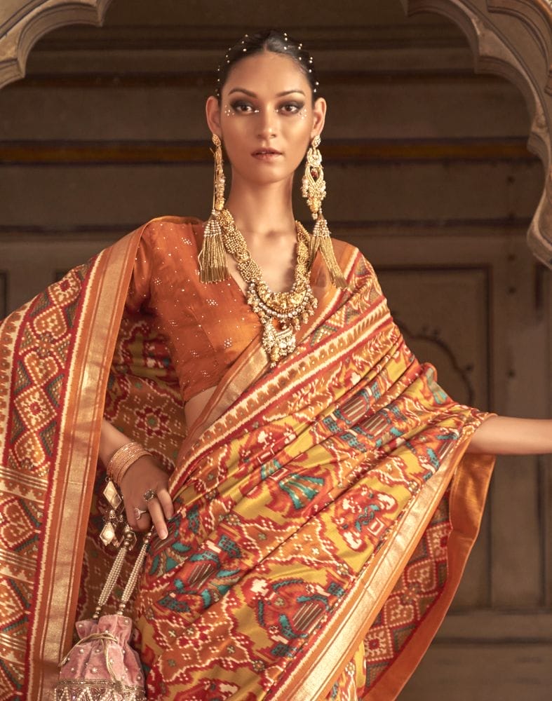 Orange Ikat Weaving Patola Saree