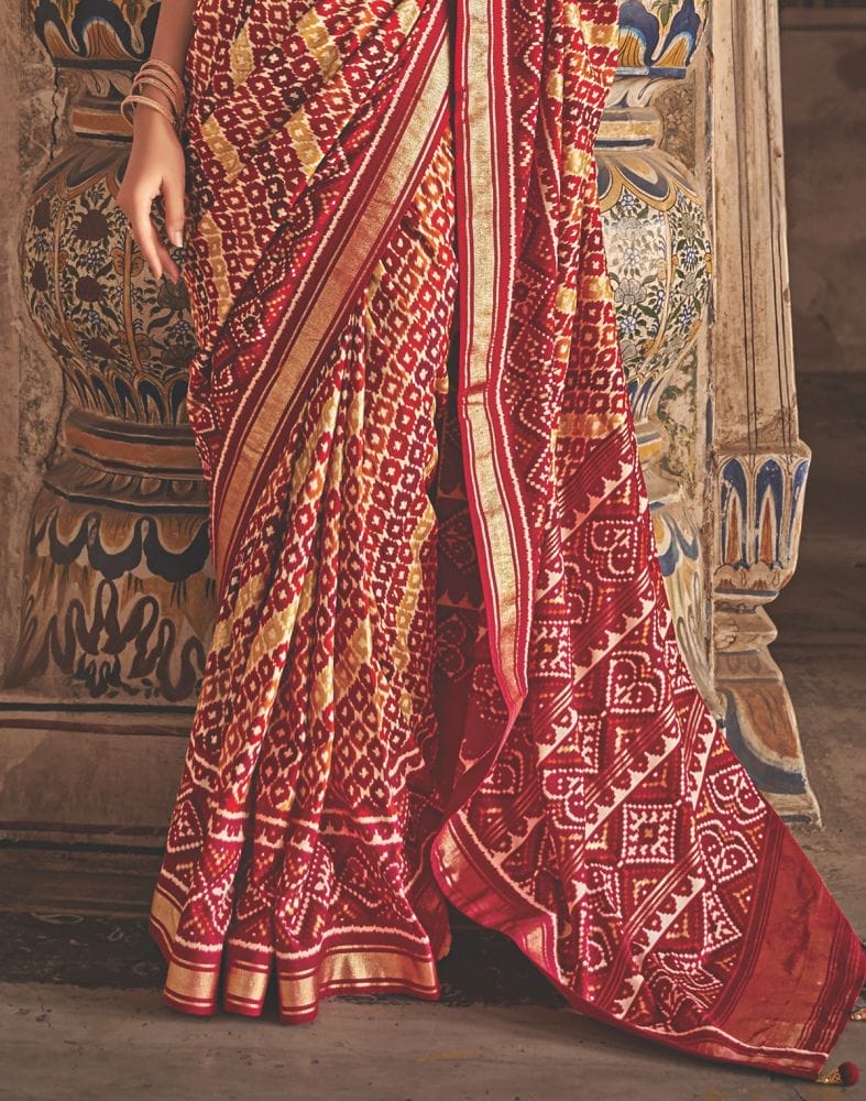 Collection of Stylish Multi Color Patola Fabric Saree in a gallery layout