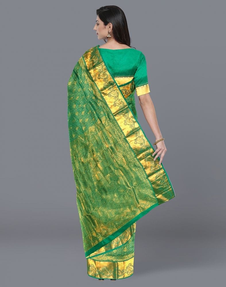 Green Floral Zari Pure Silk Saree