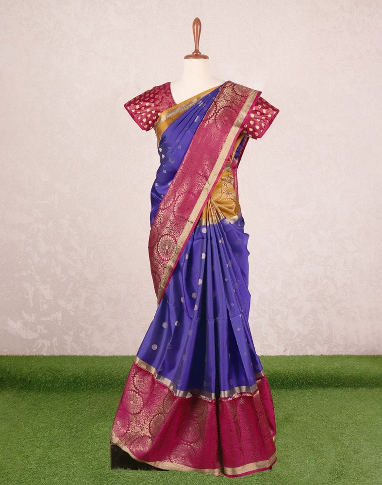 Light weight coimbatore pattu Royal Blue colour Ganga Jamuna border saree