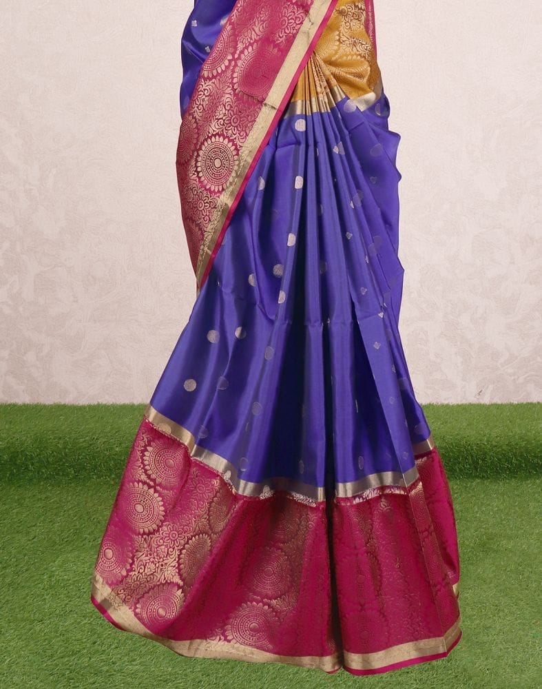 Collection of Light weight coimbatore pattu Royal Blue colour Ganga Jamuna border saree in a gallery layout