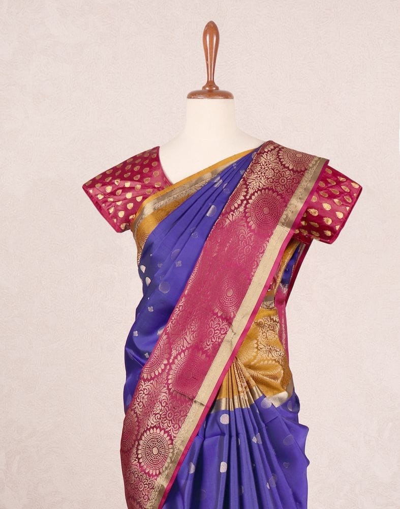 Collection of Light weight coimbatore pattu Royal Blue colour Ganga Jamuna border saree in a gallery layout