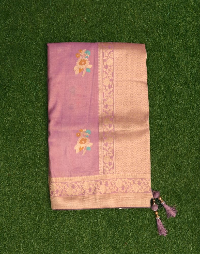 Collection of Purple Floral Banaras Tissue Saree in a gallery layout