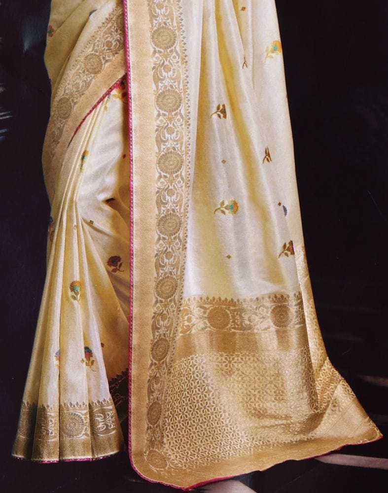 Cream Floral Banaras Tissue Saree