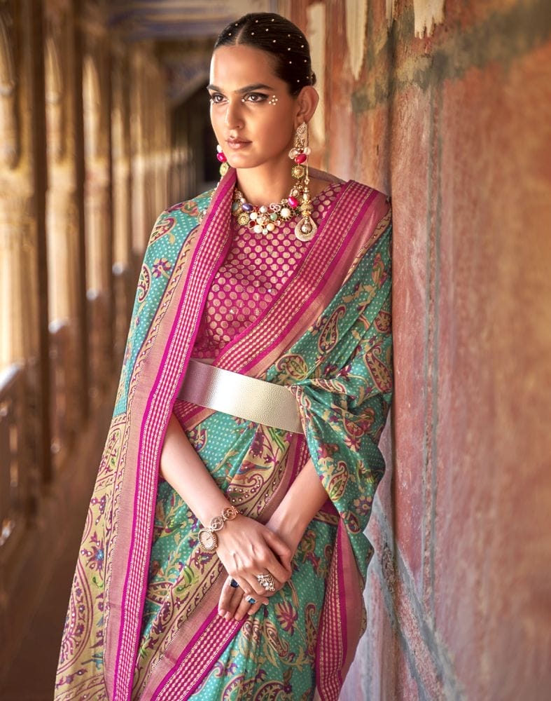 Collection of Glamorous Patola Green Coloured Saree in a gallery layout